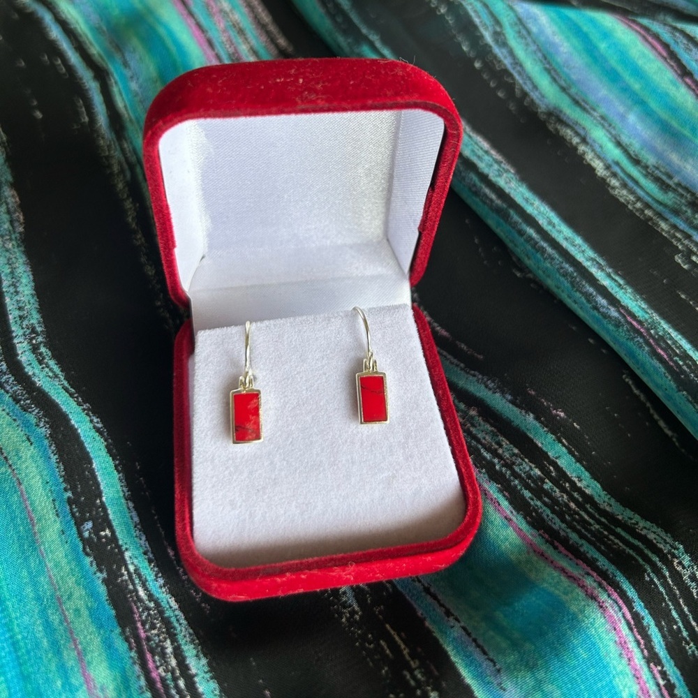 Red Marble 925 Silver Dangle Earrings